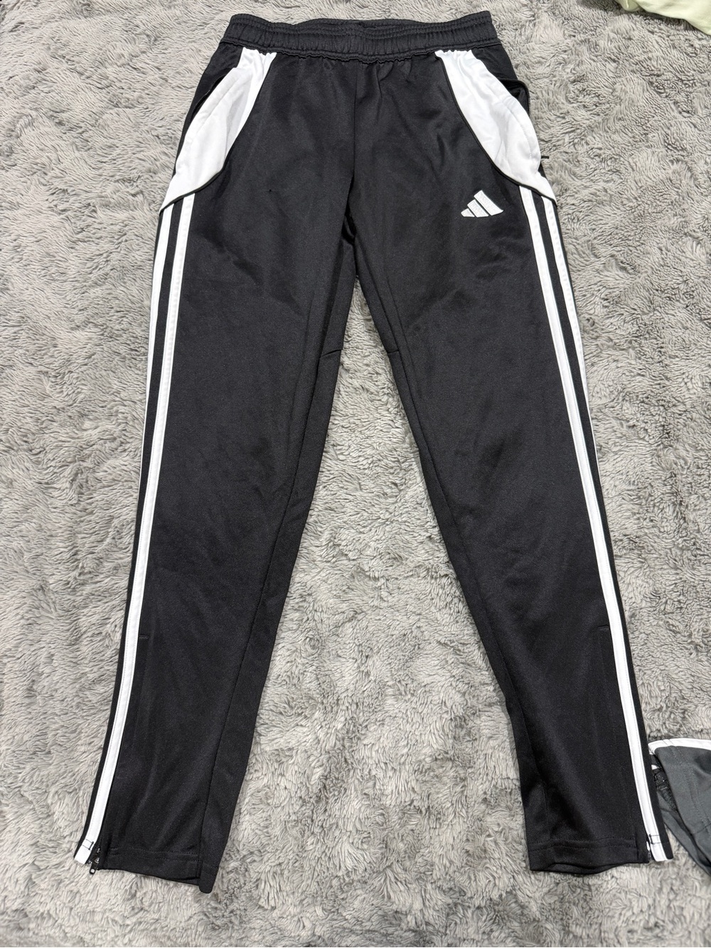 adidas Black and White Kids Joggers with Side Stripes